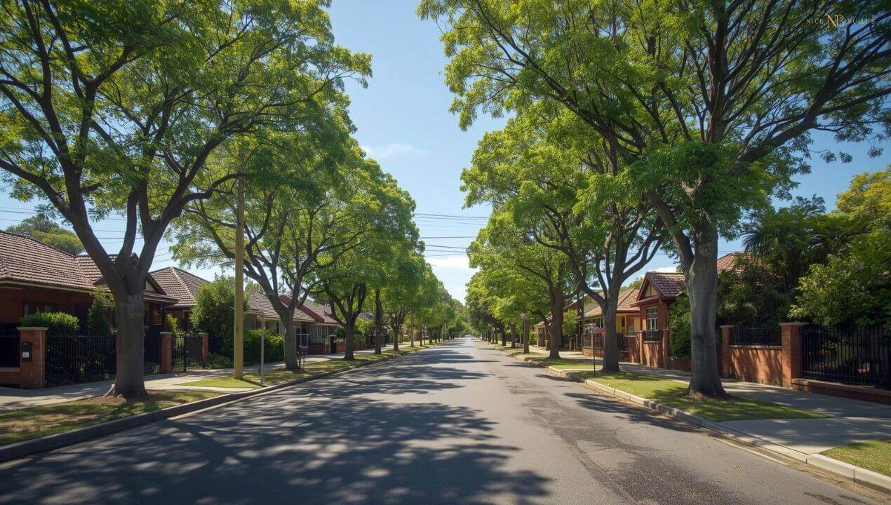 Serene treelined street.
