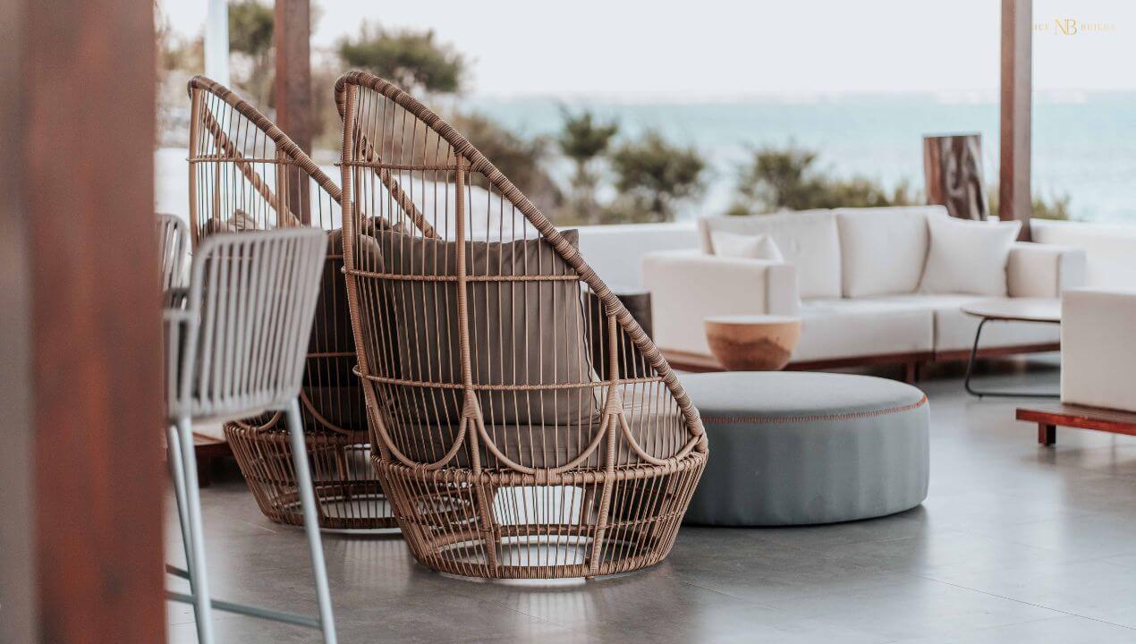 A sea-facing terrace with several couches.