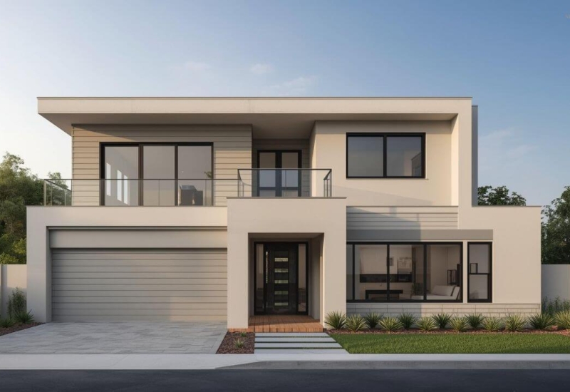 Contemporary two-storey house with balcony.